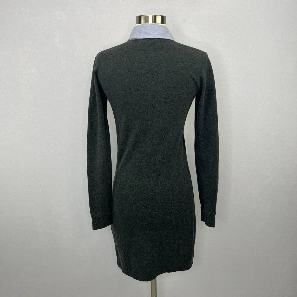 Vintage Ralph Lauren Shirt Dress Crest Cotton Polo L/S Size S Gray Y2K Preppy